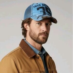 RARE Vintage True Religion Distressed Trucker Hat Cap "35" Spell Out Script Logo